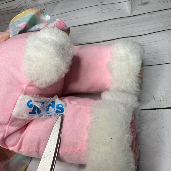 Vintage Plush Bunny Rabbit Doll 14" Pastel Rainbow Dress Gingham Bow Easter Toy - Picture 7 of 8